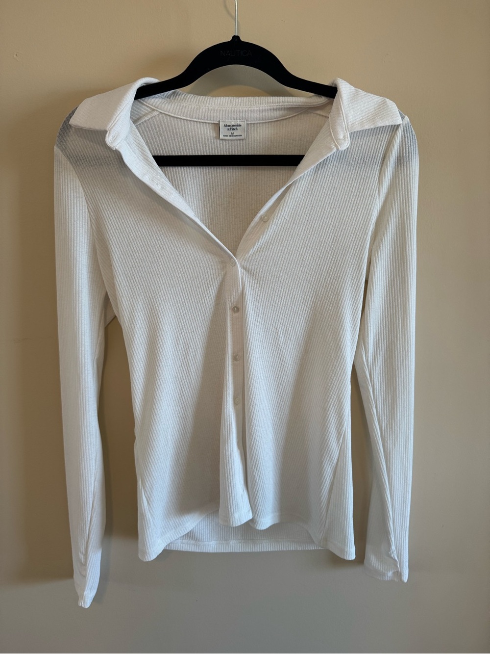 Abercrombie & Fitch White Ribbed Button-Down Long Sleeve Top